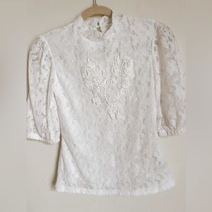 White Lace Mock Neck Blouse